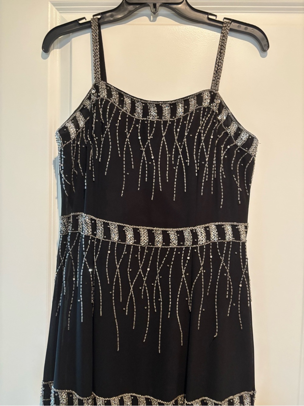 Black Beaded Maxi Dress with Silver Accents